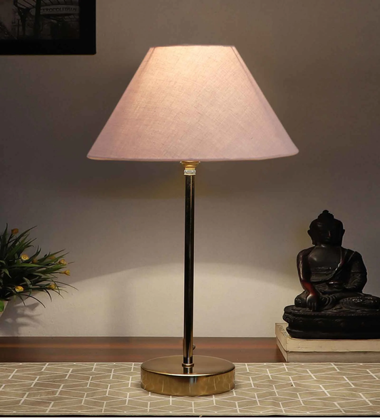 White Solid Traditional Bedside Table Lamp with Golden Finish Base