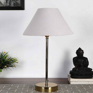 White Solid Traditional Bedside Table Lamp with Golden Finish Base