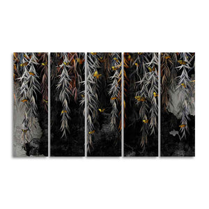 Willow Branches with Gold Butterflies Wall Painting of Five Pieces