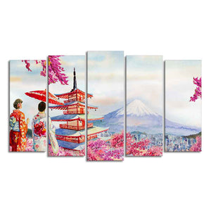 Women in Kimono Canvas Wall Painting Set of Five