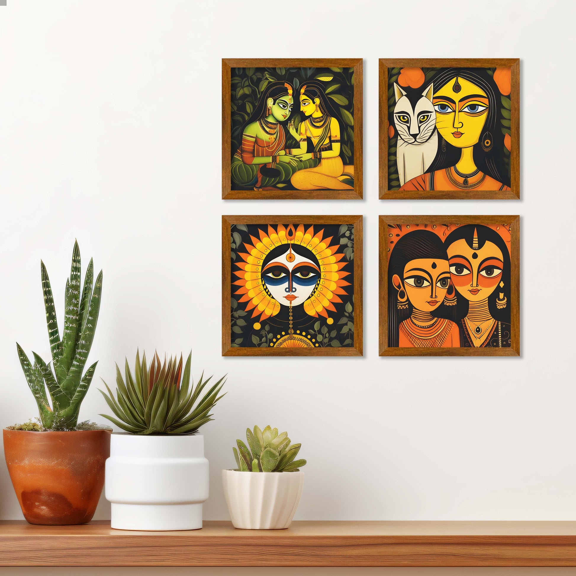 Women Kalighat Art Wall Frame Set of Four