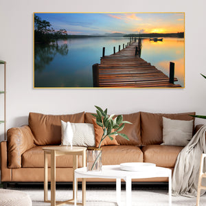 Wooden Jetty Lake in Sunset Floating Wall Painting