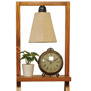 Wooden Shelf Table Lamp with Jute Shade & Brown Base Lampshade