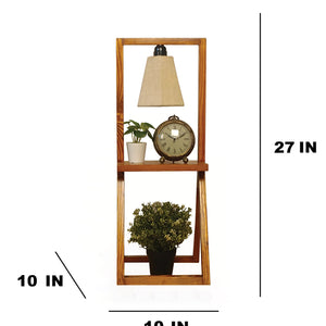 Wooden Shelf Table Lamp with Jute Shade & Brown Base Lampshade