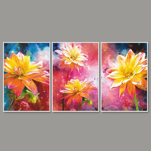 Yellow Flower Art Floating Canvas Wall Painting Set of Three