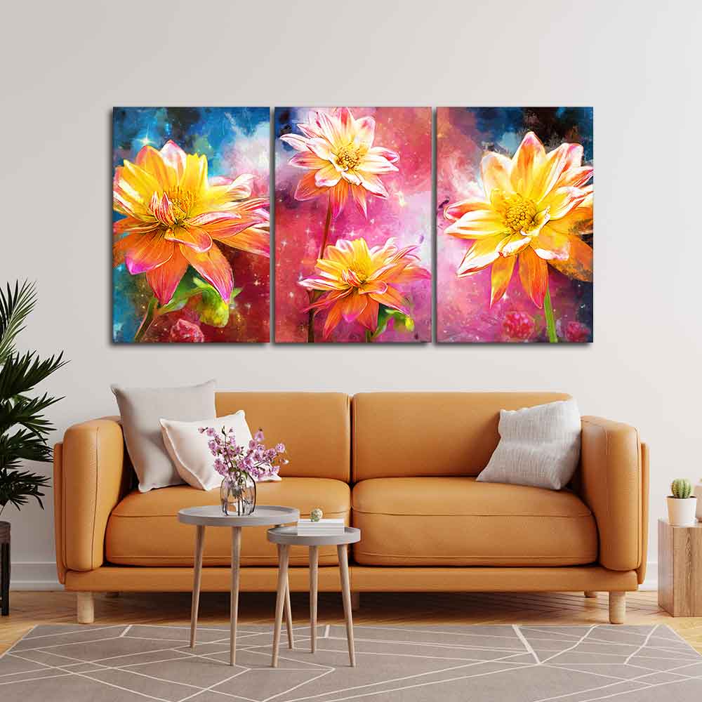 Yellow Flower Canvas Wall Painting of 3 Pieces