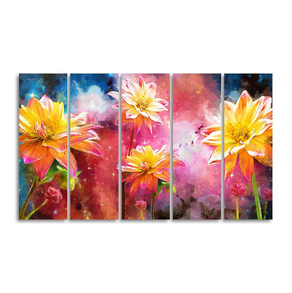 Yellow Flower Canvas Wall Painting of Five Pieces